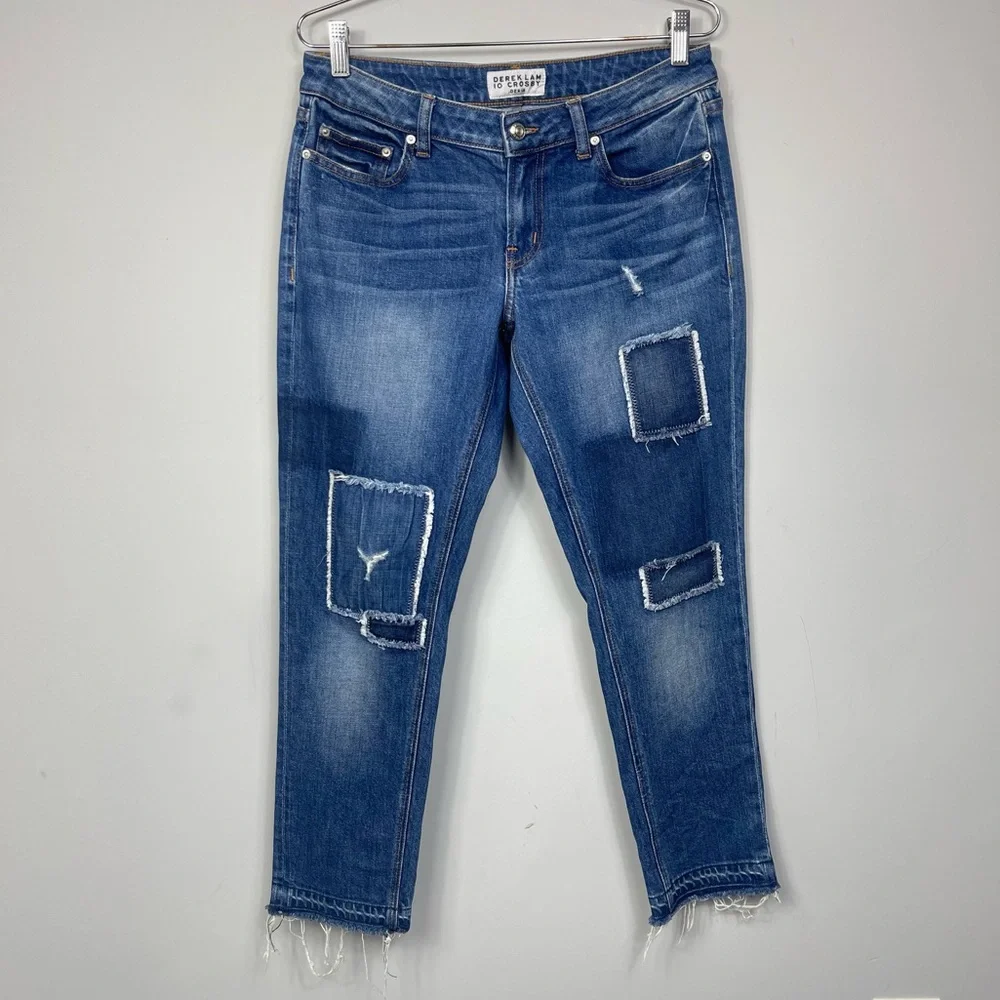 Derek Lam 10 Crosby Mila Mid Rise Girlfriend Patchwork Released Hem Jeans 27 - Picture 3 of 16